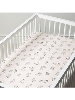 Crate & Kids Pink Bunny Crib Fitted Sheet 28x52x8in Pink Cotton Baby Bed RETIRED